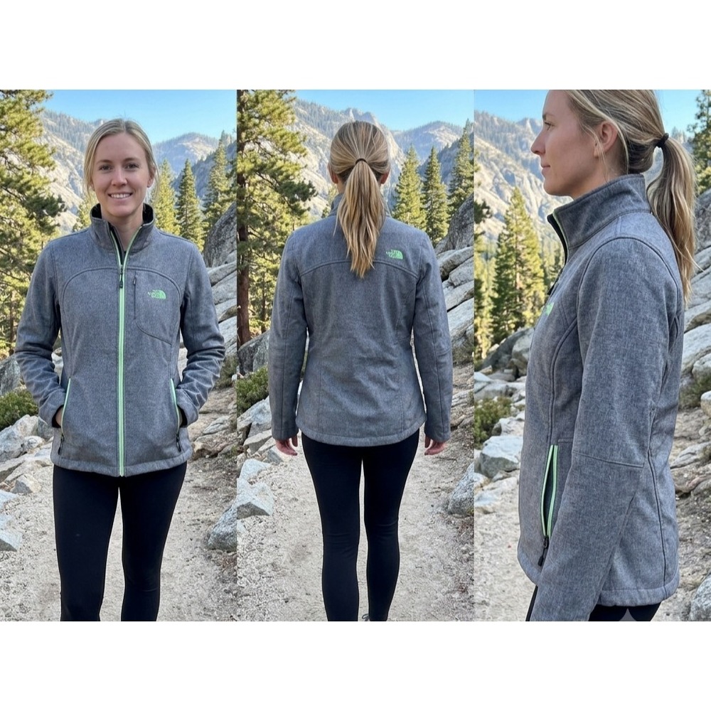 The North Face Apex Bionic Jacket Womens L Heather Gray Full-Zip Mock Neck Logo